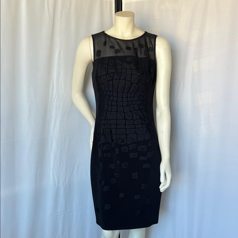 Elie Tahari Black Sleeveless Sheer Yoke Midi Dress